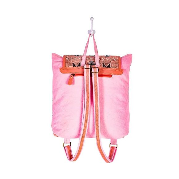 Myra Bag Handmade Suzanna Backpack Upcycled Canvas & Cowhide Leather main image 10